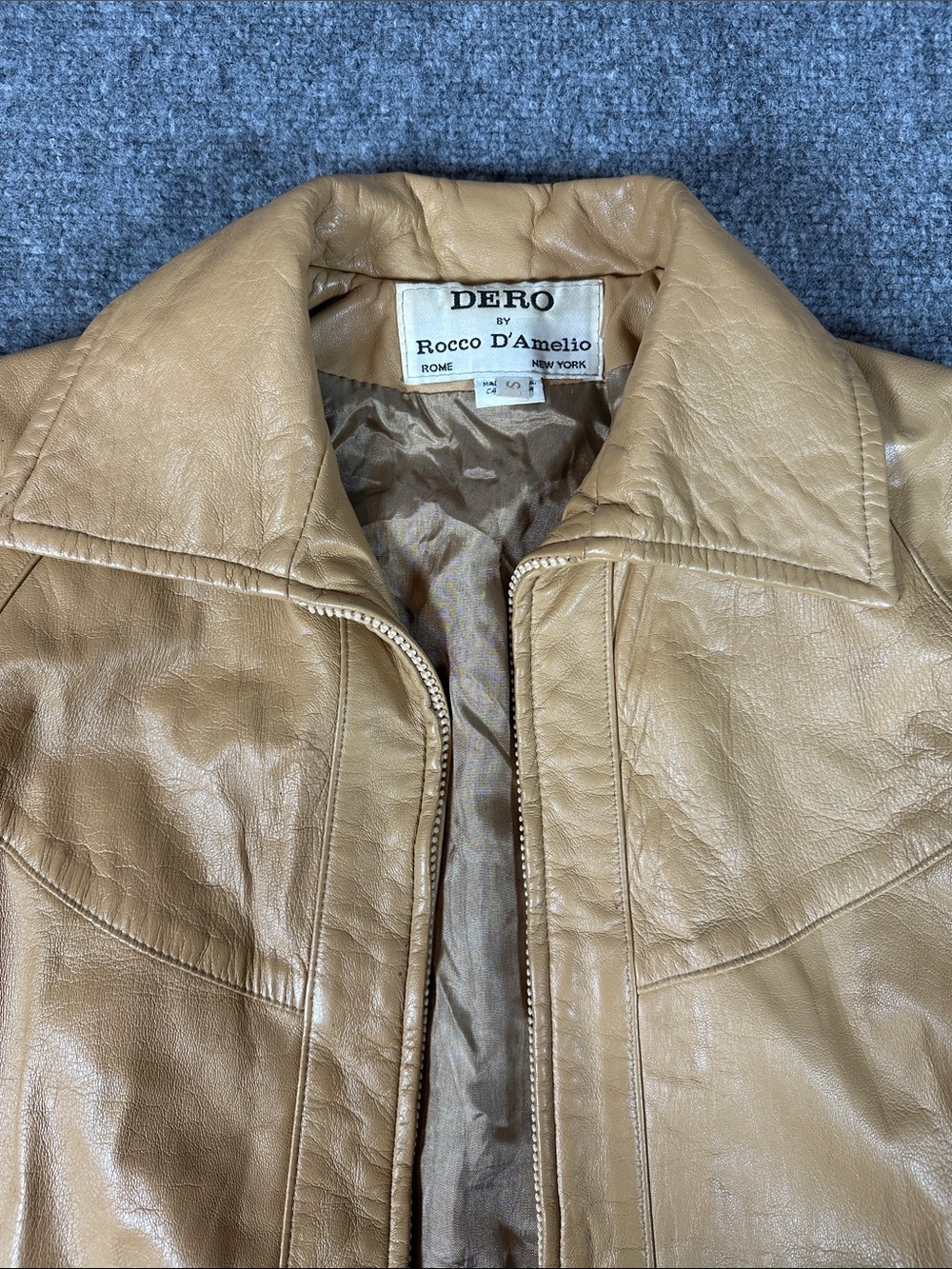 VINTAGE Rocco D'Amelio Tan Leather Jacket With Lining